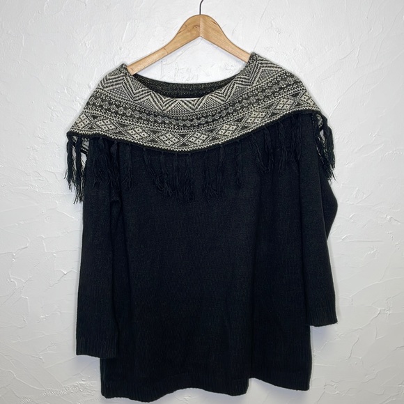 DressBarn Black Cowl Neck with Fringe Sweater - Picture 4 of 5